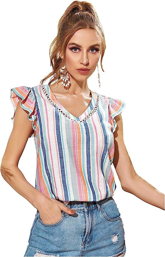 Floerns Women's Boho Embroidered Mexican Peasant Shirts Babydoll Tops Blouses | Amazon (US)