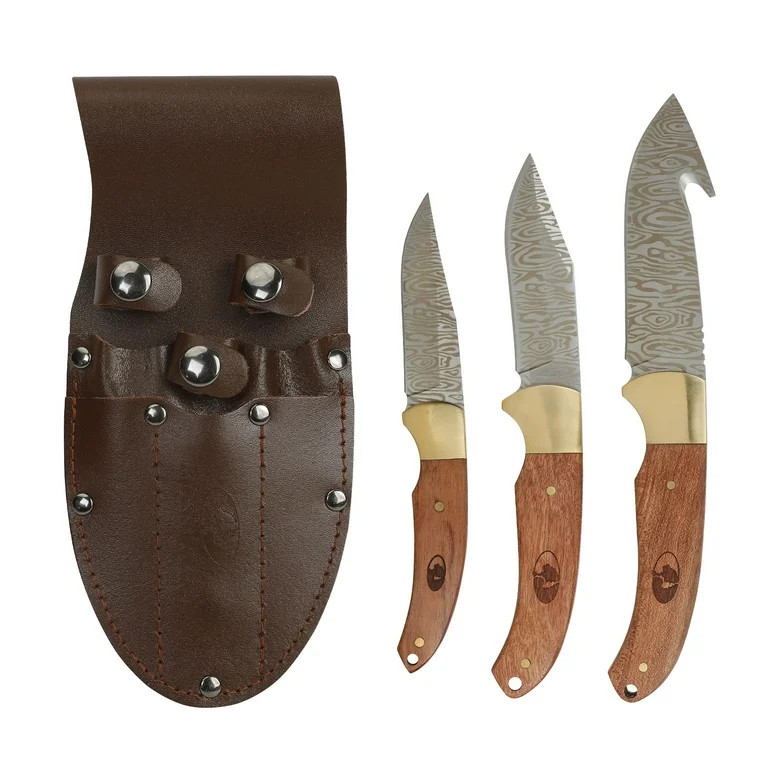 Mossy Oak 3 Piece Fixed Blade Knives with Wood Handles and Leather Sheath, Holiday Gift for Dad | Walmart (US)