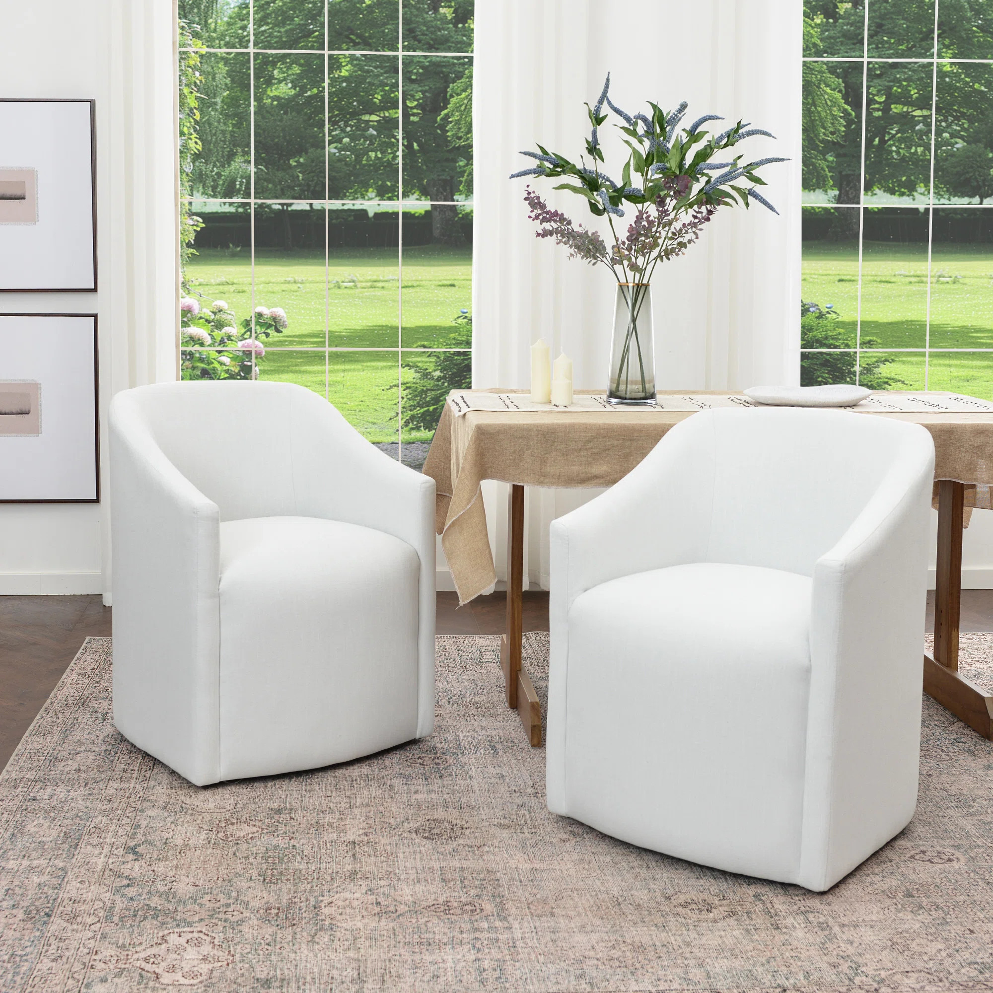 Hokku Designs  25" Wide Modern No Assembly Linen Barrel Back Upholstered Dining Armchair with Cas... | Wayfair North America