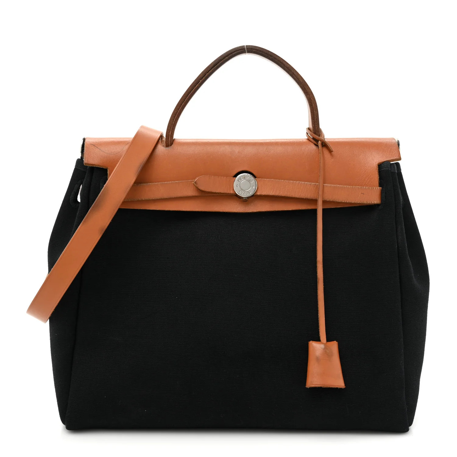 Toile Vache Calfskin Herbag 30 PM Black Natural | FASHIONPHILE (US)