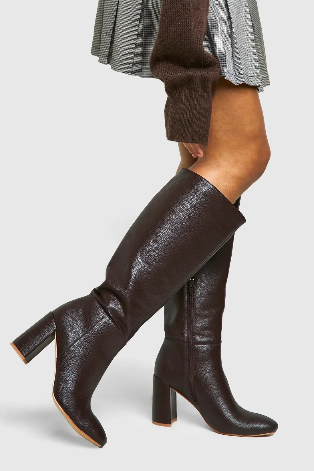 Textured Heeled Knee High Boot | Boohoo.com (UK & IE)