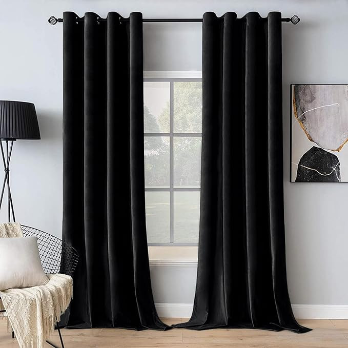 MIULEE Black Velvet Curtains 84 Inches Long Halloween Room Darkening Blackout Curtains with Gromm... | Amazon (US)