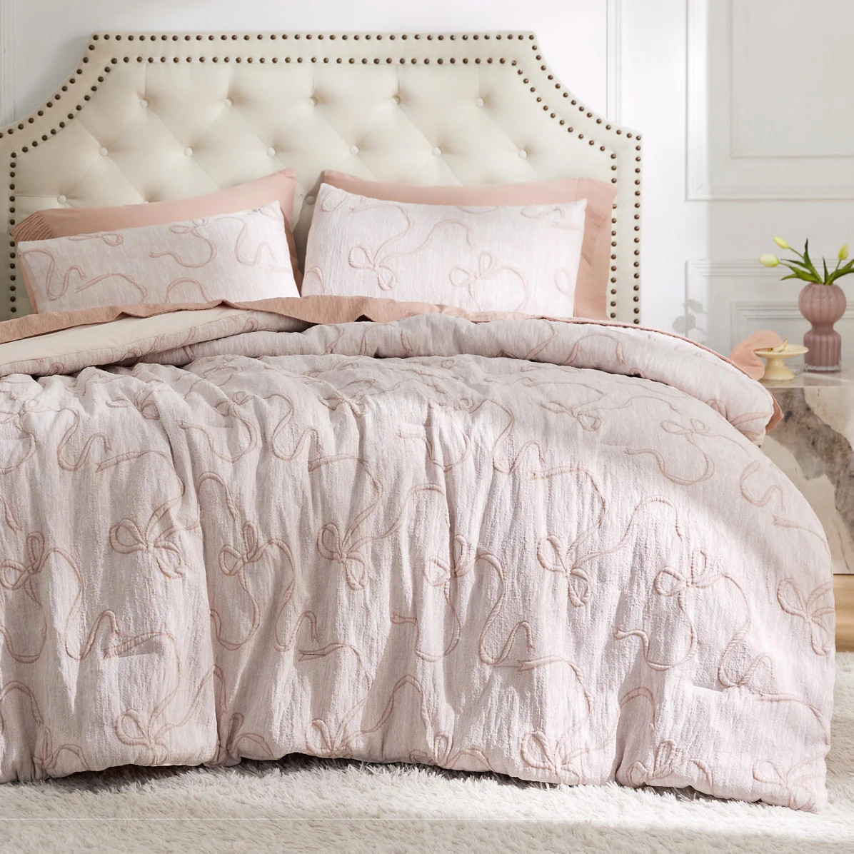 Bedsure Comforter Set Full Size 82x86 Pink Down Alternative Soft Bow Breathable Prewashed Jacquard 3 Pieces one_size | COMF-BB449G578PFU | Lowe's