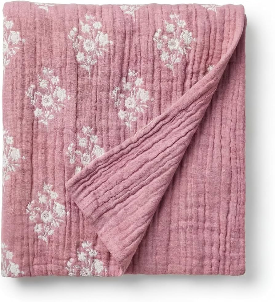 Frienda Floral Block Print Jacquard Throw Blankets 100% Cotton Muslin Blankets Breathable Soft 50... | Amazon (US)