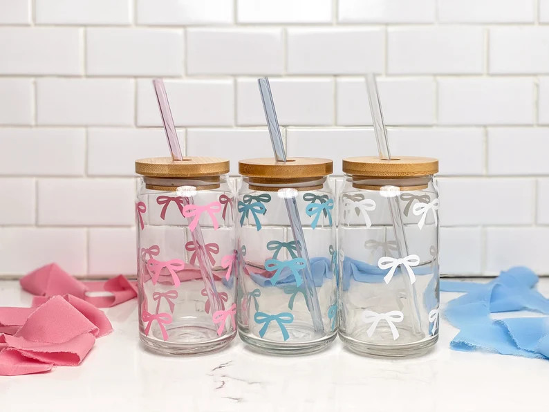 Tiny Bow Glass Cup, Galentine's Day Gifts, Cute Bows Beer Can Glass, Valentine's Day Gift for Fri... | Etsy (US)