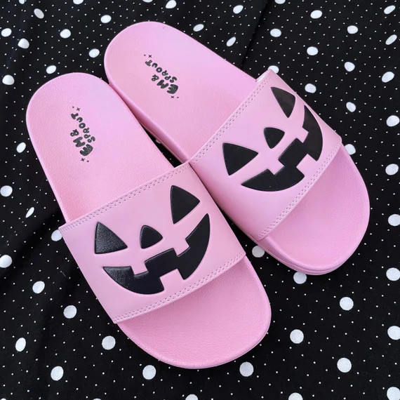Pink Halloween Jack O Lantern Slides  Women's Sizes 6-11 - Etsy | Etsy (US)