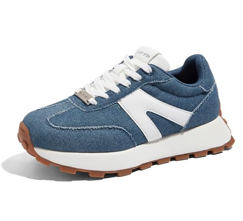 LUCKY STEP Women's Platform Fashion Sneakers Retro Classic Trainers Casual Lace-up Stylish Tennis Running Walking Shoes (Denim Blue,6.5 B(M) US) | Amazon (US)