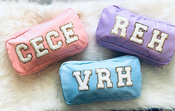 Custom Nylon Cosmetic Bag Medium with Chenille Patches - Travel Zipper Pouch - Bridesmaid Gift - ... | Etsy (US)