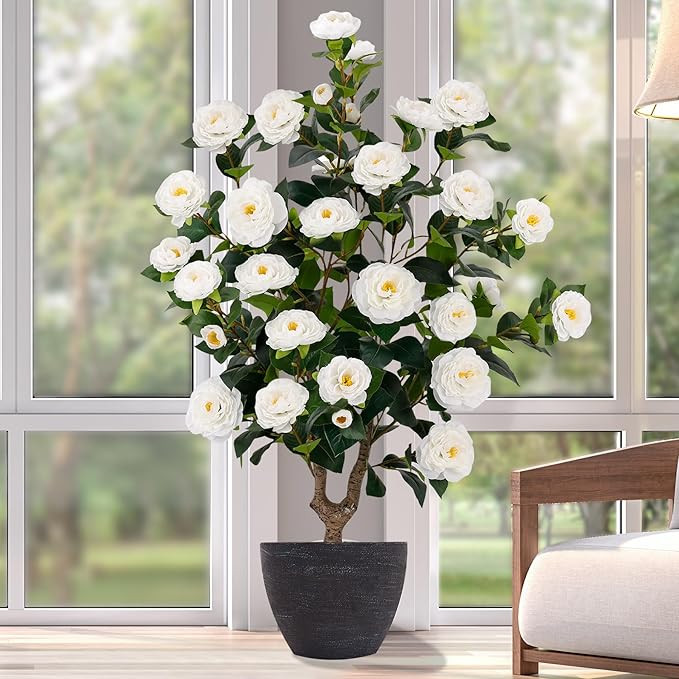 38" Tall Faux Artificial Plants Outdoor Camellia Trees Indoor Fake Tree Potted Plant Bushes with ... | Amazon (US)