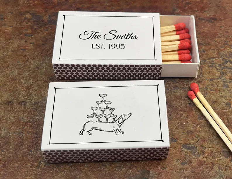 Custom Dachshund Champagne Tower Matchbox – Personalized Last Name & Year, Funny Cocktail Party... | Etsy (Global)