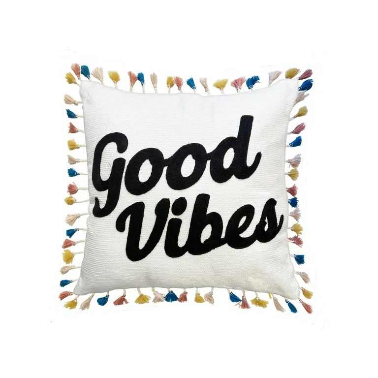 Good Vibes Cotton Contemporary Throw Pillow, Off-White, 16" x 16", Square, 1 Piece - Walmart.com | Walmart (US)