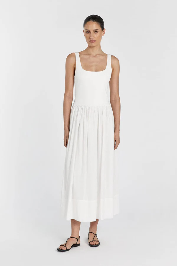 MON WHITE SCOOP NECK MIDI DRESS | DISSH