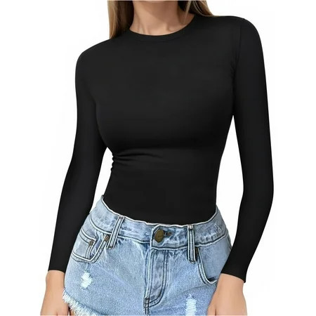 MOYIKO Slim Fitted Long Sleeve Shirts for Women Crewneck Tees Tight Basic Tops | Walmart (US)