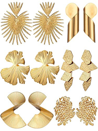 Glenmal 6 Pair Gold Color Threader Dangle Earrings Long Chain Statement Drop Dangle Earrings Jewelry for Women(Boho Geometric) | Amazon (US)