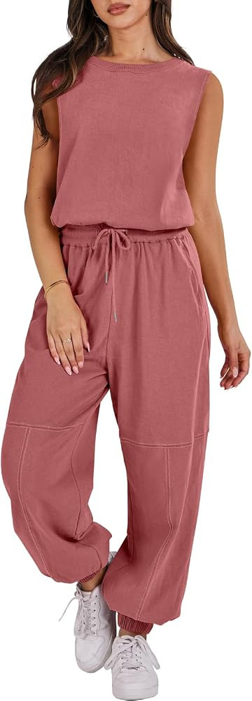 ANRABESS Jumpsuits for Women Casual Summer Outfits Sleeveless Open Back Jogger Pants Athletic Swe... | Amazon (US)
