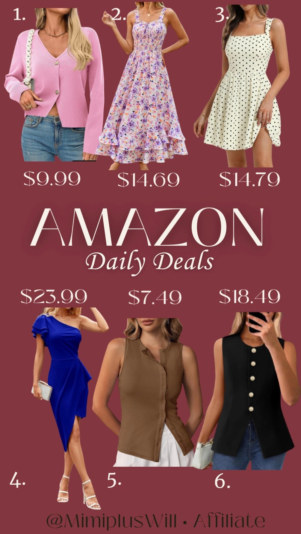 Amazon daily deals! Use the codes listed below for a limited time!

1. W2CQWBT6
2. 3M8VSEPL
3. WSTFCDW9
4. 502IRKKU
5. EQEQE89G
6. 50UUYF2P

Amazon | floral dress | spring dress | vest | tank top | vacation outfit | wedding guest dress 
Follow @mimipluswill for more! 

#LTKSaleAlert #LTKPetite #LTKValentine