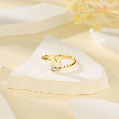 Turandoss Gold Rings for Women Girls - Non Tarnish Dainty 14K Gold Plated Adjustable Letter Rings... | Amazon (US)