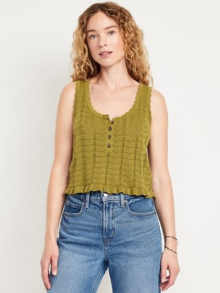 Sleeveless Pointelle Cropped Henley Top | Old Navy (US)