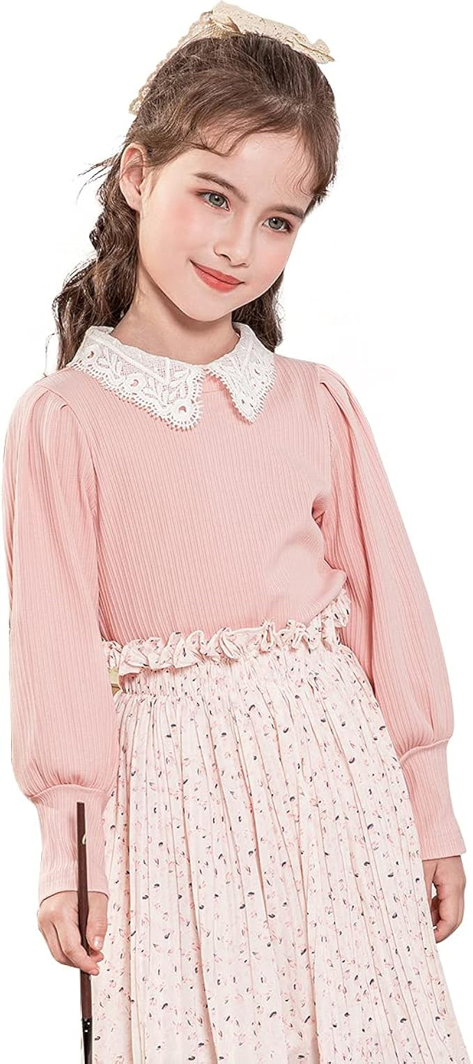 cicie Girls T Shirt Kids lace Collar T Shirt Cotton Top for 3-8 Years Kids | Amazon (US)