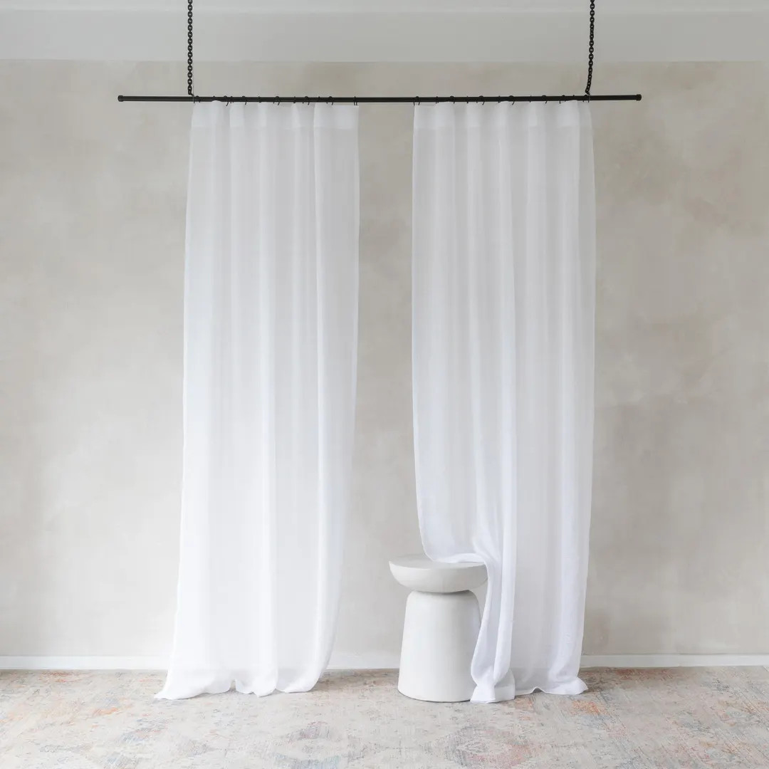 Pleated Sheer Linen Curtains, Sheer White Curtain Panels, Natural Ripple Fold Style Lightweight C... | Etsy (US)