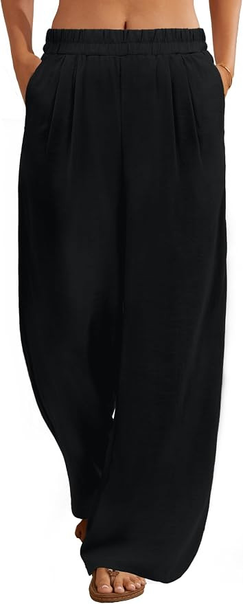 FireSwan Linen Pants Women Wide Leg Palazzo Pants Flowy Elastic Waist Summer Beach Casual Trouser... | Amazon (US)