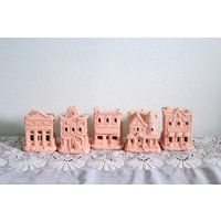 Set Of 5 Pink Houses - Christmas Snowy Pastel Colors Post Office Pizza House Victorian Village | Etsy (US)