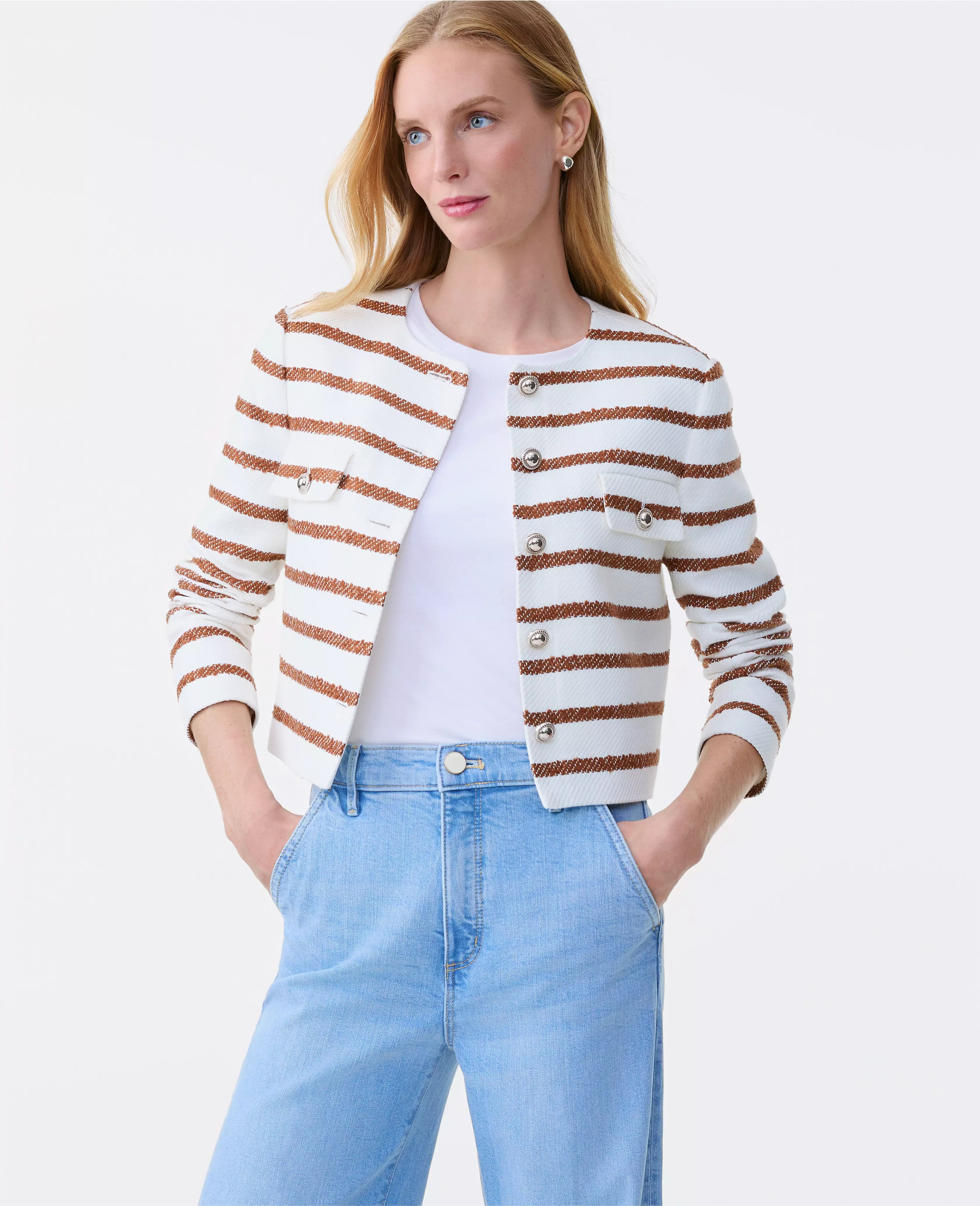 The Crew Neck Jacket in Striped Tweed | Ann Taylor