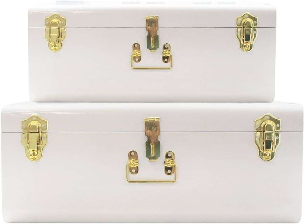 Zanzer White Trunks Set of 2 - Vintage Style Storage w/Gold Finish Handles & Locks - Space Saving... | Amazon (US)
