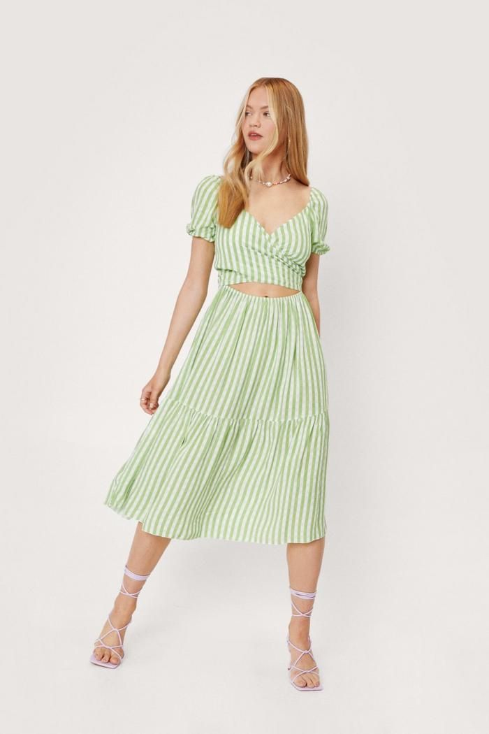 Gingham Print Cut Out Tie Front Midi Dress | NastyGal (UK, IE)