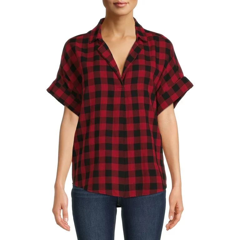 Time and Tru Women's Roll Sleeve Popover | Walmart (US)