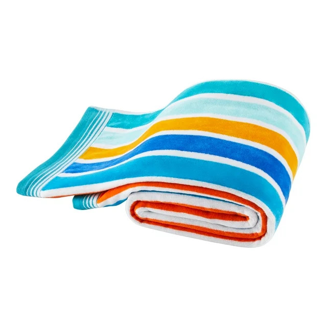 2-Pack Mainstays Oversized Rainbow Multicolor Retro-Stripe Yarn-Dyed Cotton-Blend Beach Towel | Walmart (US)