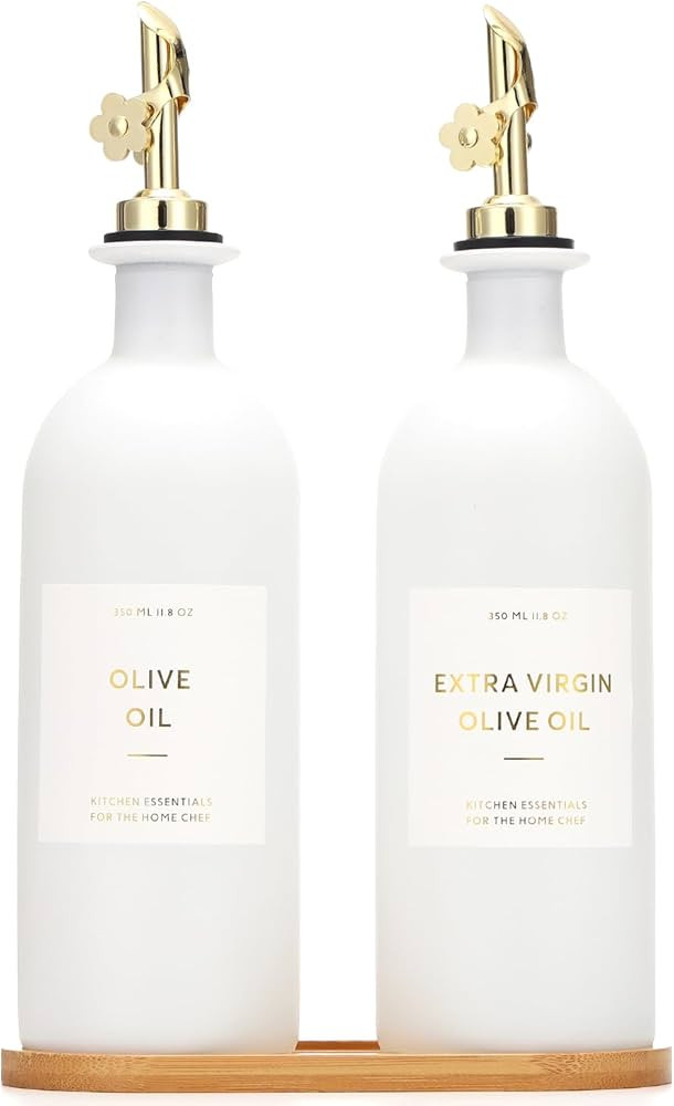 HOMCDALY Olive Oil Dispenser for Kitchen, 16oz Glass Oil Bottles with Bamboo Tray, Gold Oil&Vineg... | Amazon (US)