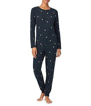 Lauren Ralph Lauren Long Sleeve Henley Neck Top Jogger Holiday Plaid Print Pajama Set - L | Dillard's