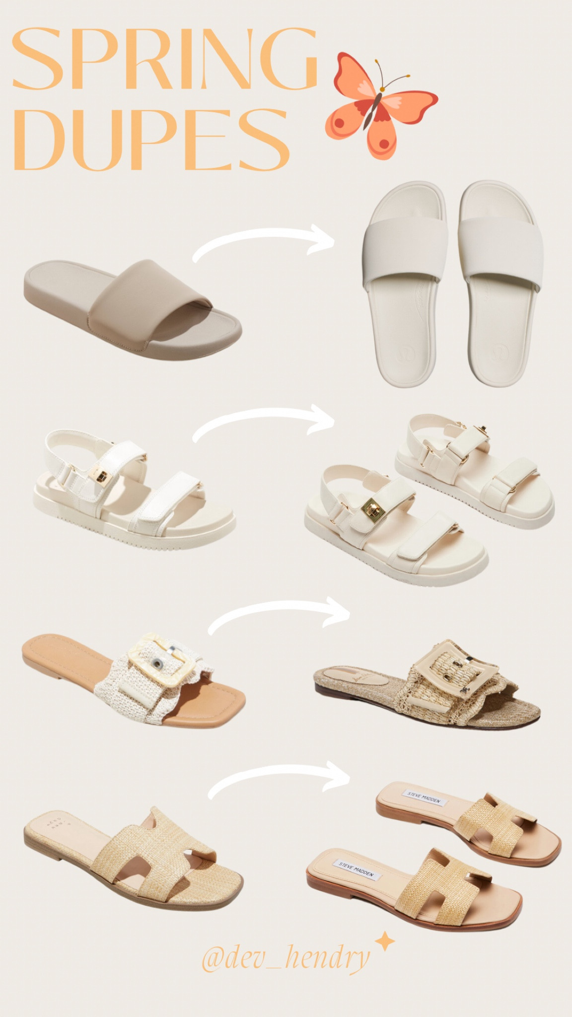The BEST sandal dupes for this Spring!!! Left side is the more affordable sandal & right is the designer option 🤩