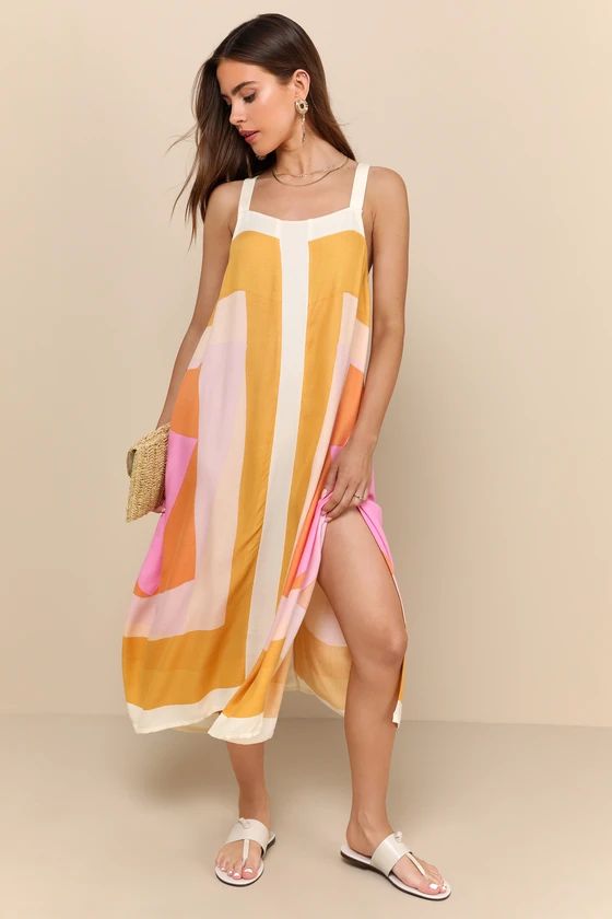 Miranda White Multi Geometric Print Midi Dress | Lulus