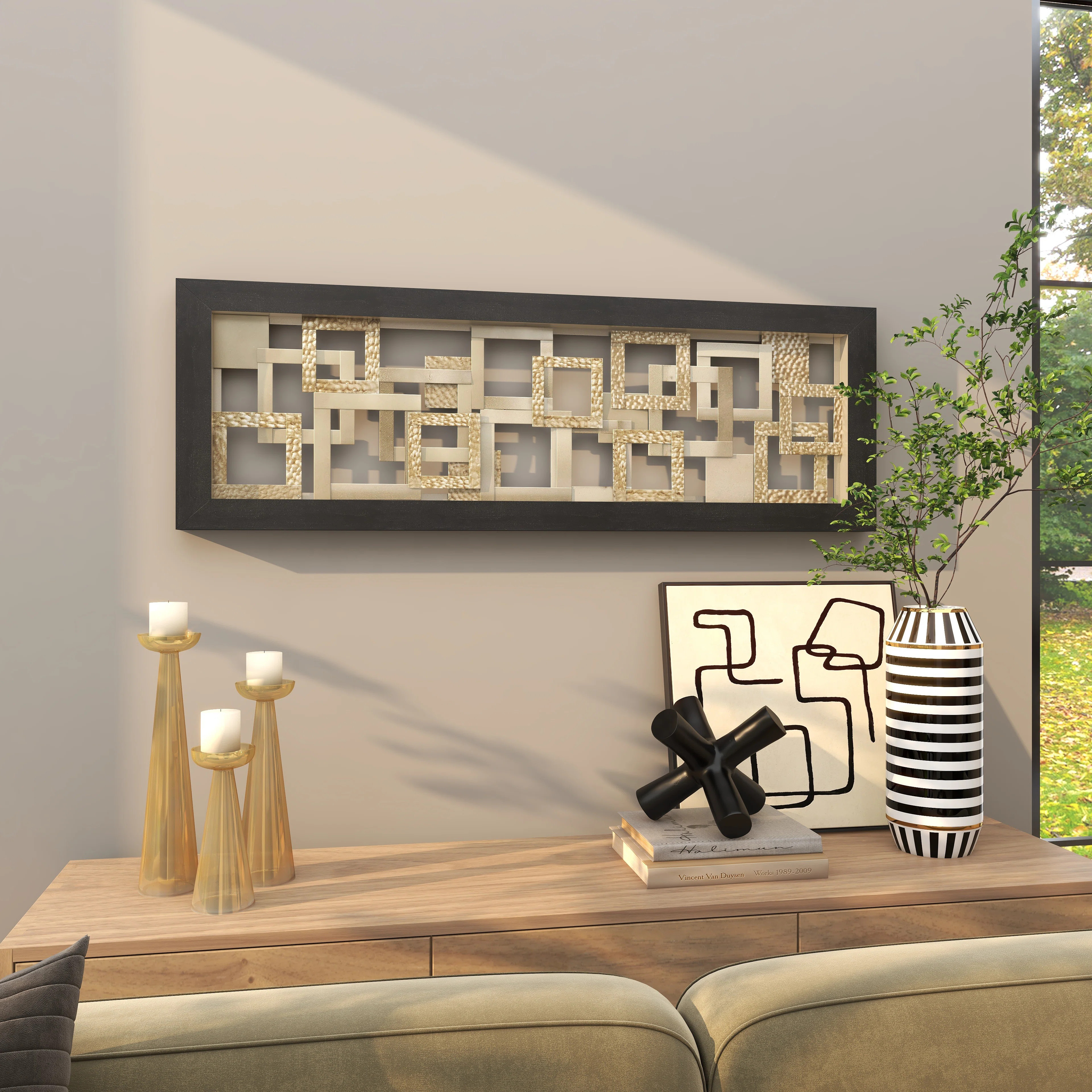 George Oliver Metal Square Ribbon Geometric Home Wall Decor with Black Frame & Reviews | Wayfair | Wayfair North America