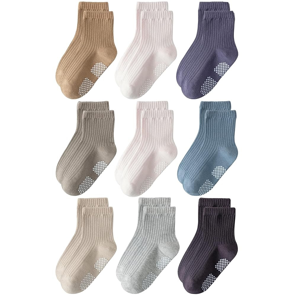 Toddler Grip Socks Non Slip Crew Cute Seamless Cotton Socks for Baby Boys Girls Infants Kids 9 Pa... | Amazon (US)