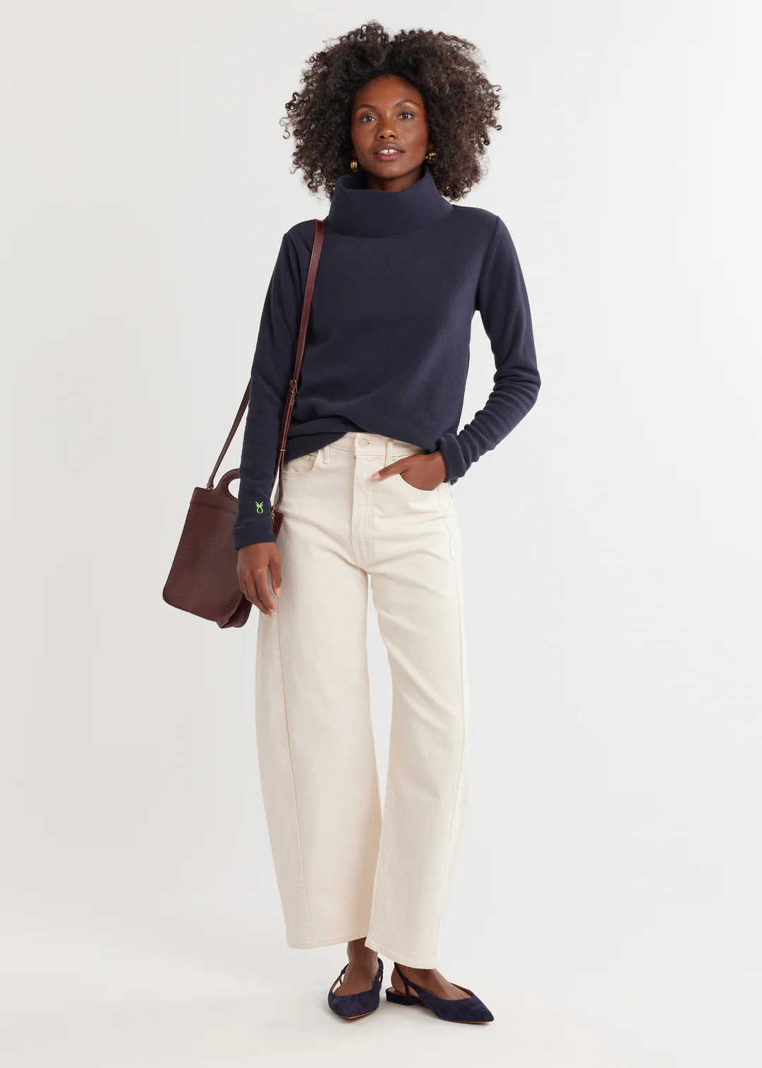 Park Slope Turtleneck in Vello Fleece (Navy) | Dudley Stephens