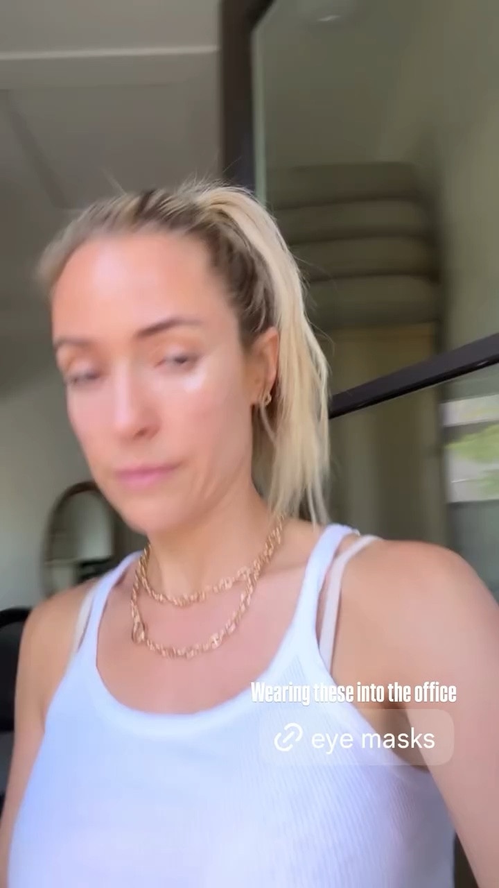 Kristin Cavalleri's gold chunky Link necklace, eye masks, classic sunglasses, white tank top, white jeans ￼

#LTKgrwm #LTKMothersDay #LTKBeauty