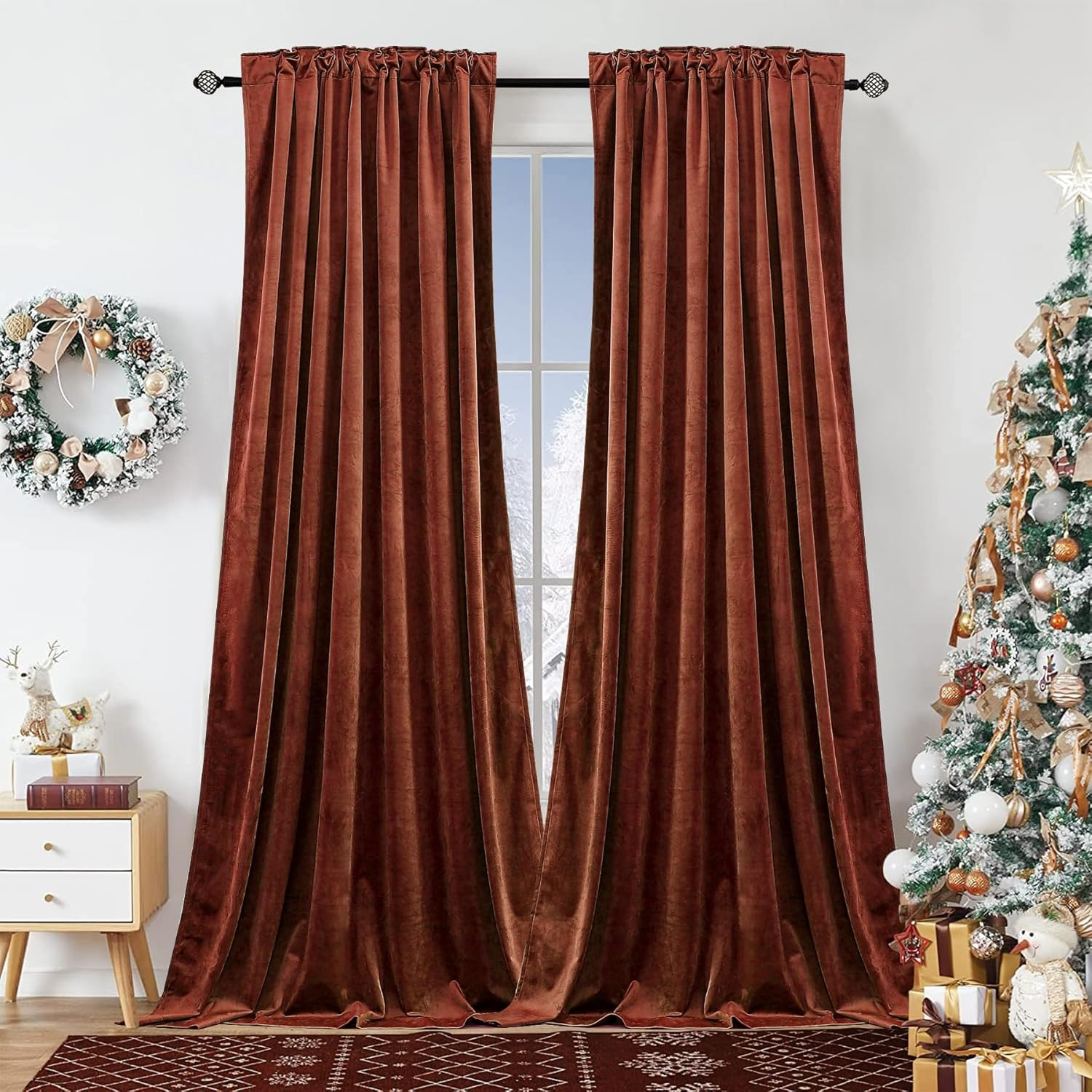 Dchola Burnt Orange Velvet Curtains for Bedroom Window, Super Soft Vintage Luxury Heavy Drapes, R... | Amazon (US)
