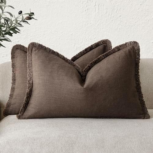 Amazon.com: Foindtower Set of 2 Decorative Linen Fringe Lumbar Throw Pillow Covers Farmhouse Cush... | Amazon (US)