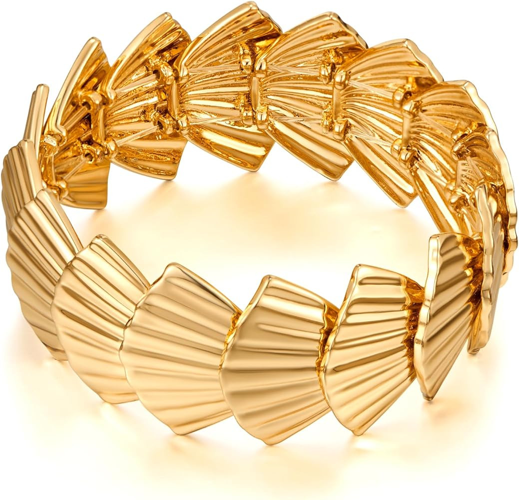 Gold Bangle Bracelets for Women Chain Hinge Cuff Bangles Fashion Chunky Elastic Bracelet | Amazon (US)