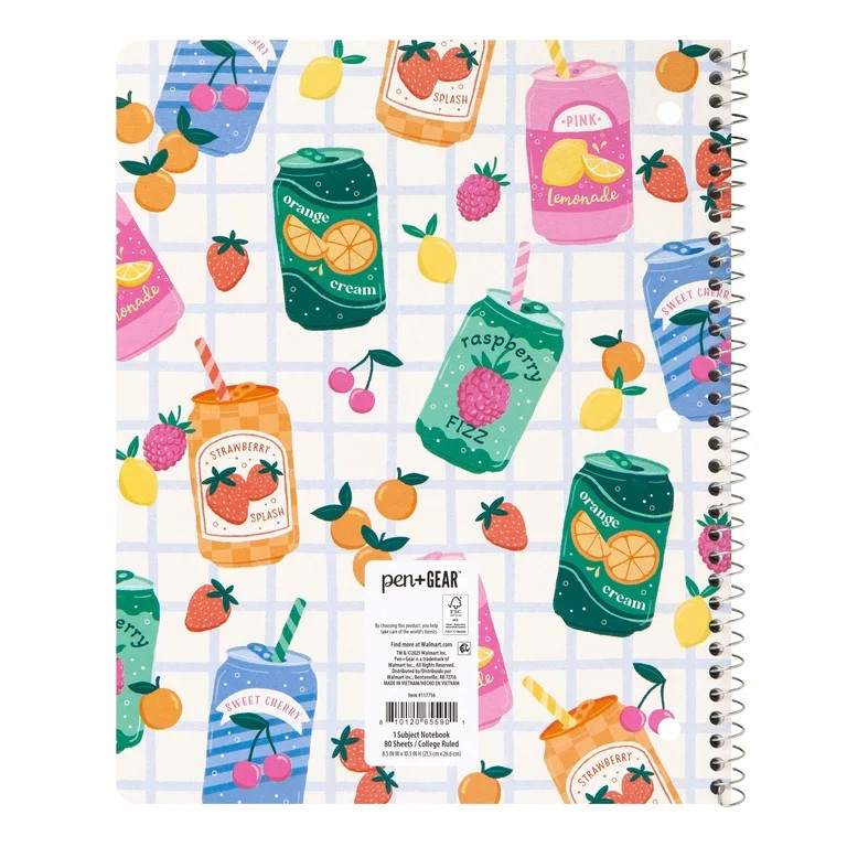 Pen+Gear 1 Subject Notebook, 8.5"x 10.5", Cream Soda Fruit, 80 Sheets | Walmart (US)