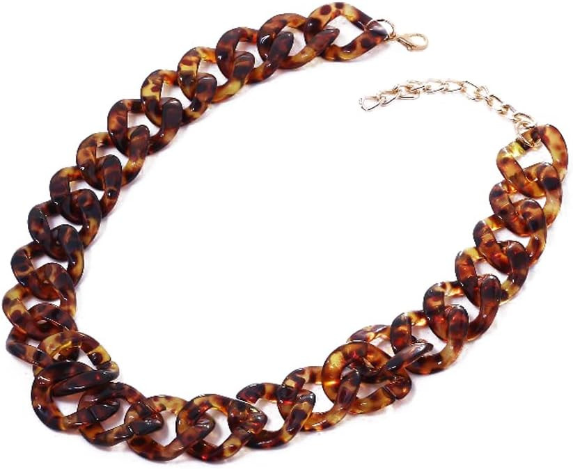 Acrylic Leopard Print Chain Necklace Acetic Acid Board Leopard Print Paperclip Link Chain Necklac... | Amazon (US)