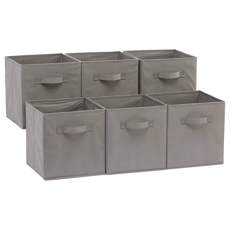 Amazon Basics Collapsible Fabric Storage Cubes Organizer with Handles, Sturdy, Gray, 10.5-x-10.5-... | Amazon (US)