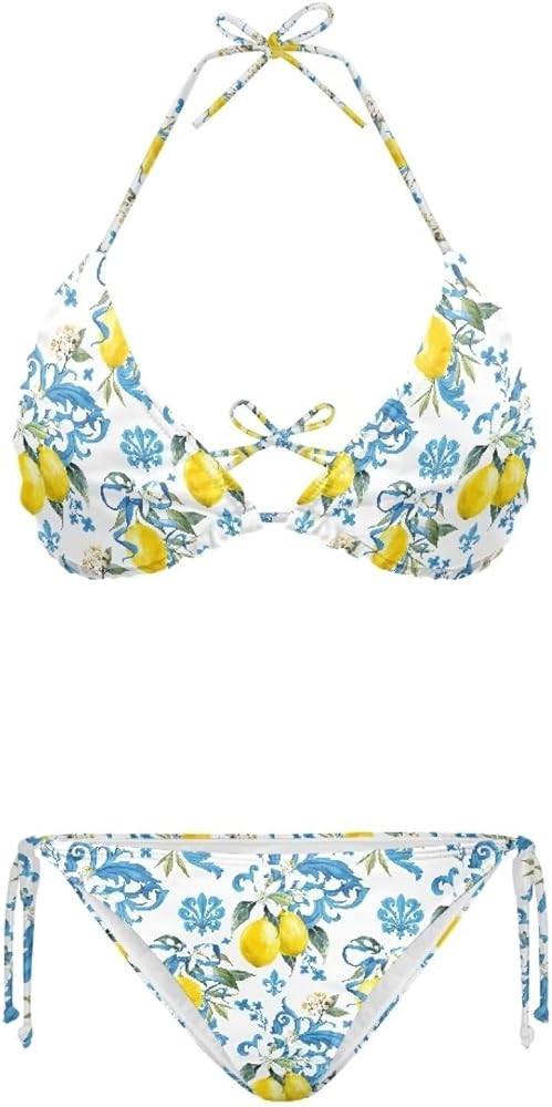 Bikini Set for Women Two Piece Swimsuit Adjustable Spaghetti Straps Swimwear Color Block Halter B... | Amazon (US)