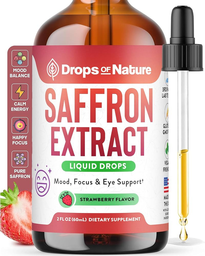 Drops Of Nature Saffron Supplements for Kids & Adults - Strawberry, 60 mL | Amazon (US)