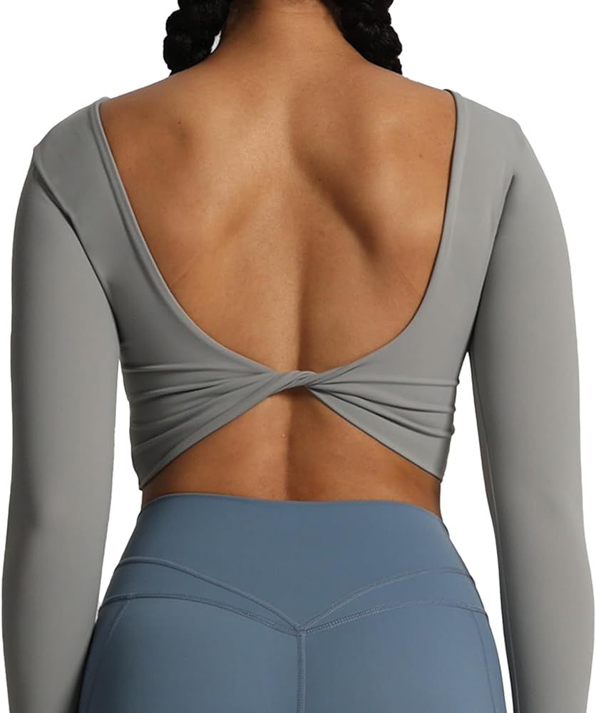 Aoxjox Long Sleeve Crop Tops for Women Emma Twist Back Workout Crop T Shirt Top | Amazon (US)