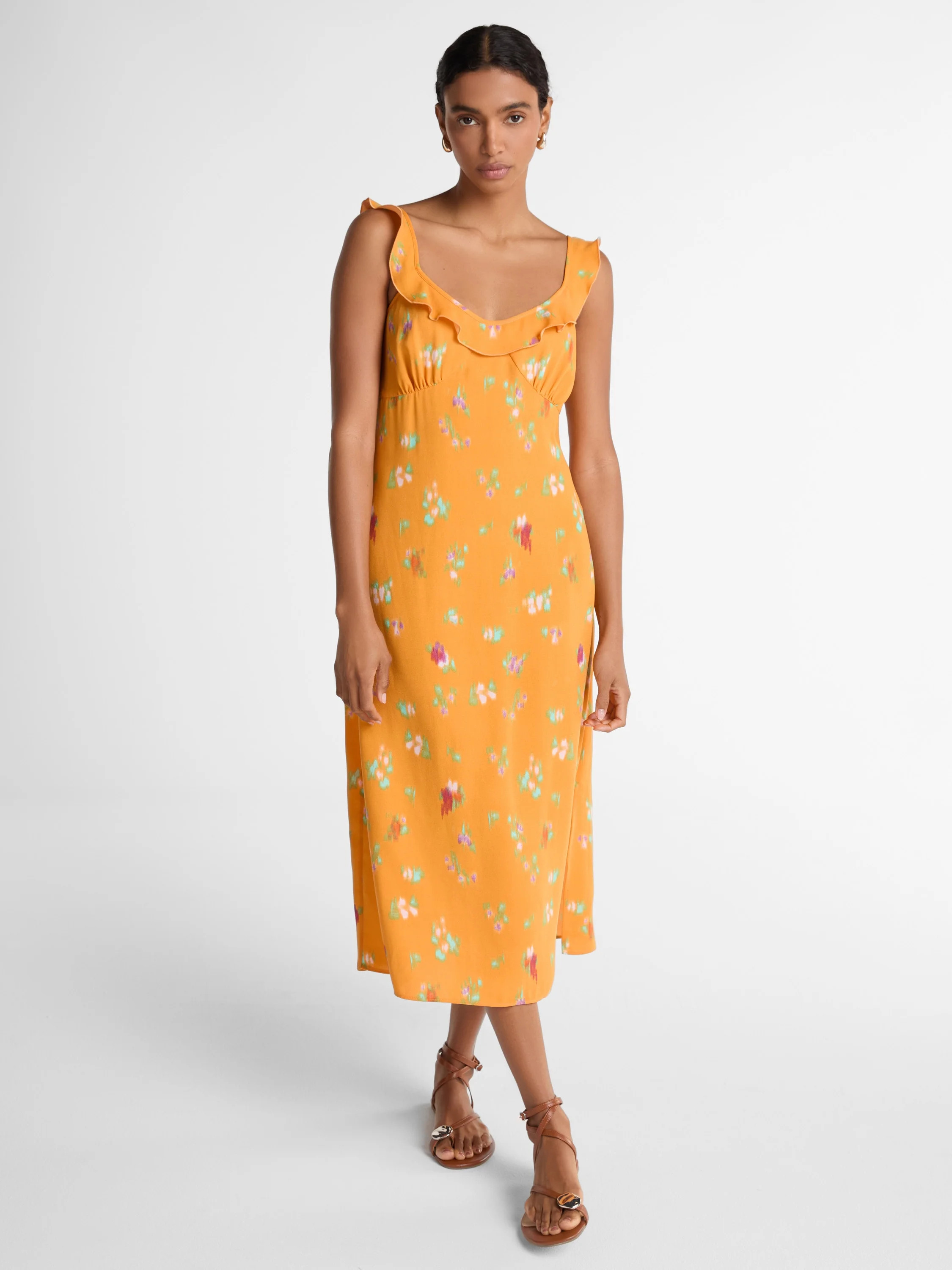 Scoop Women’s Satin Midi Dress with Ruffle Neckline, Sizes XS-XXL | Walmart (US)