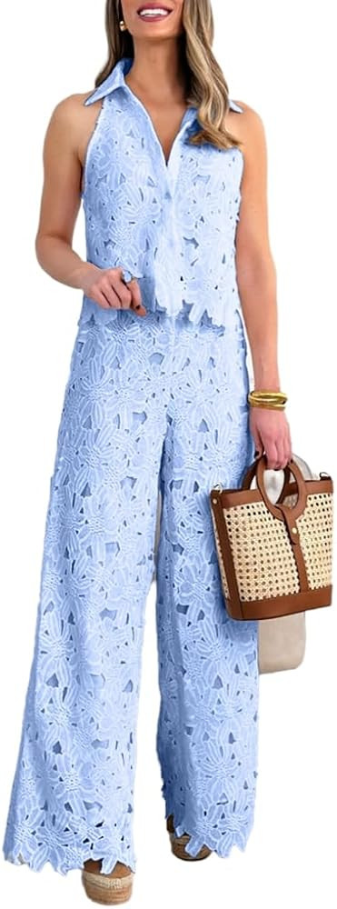 NIFTRIRY 2 Piece Sets for Women Summer Tank Crop Top with Wide Leg Pants Two Piece Lounge Set for... | Amazon (US)